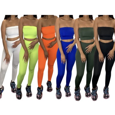 Tube top pants two piece set best selling casual summer neon green plus size 2 piece set women