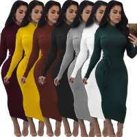 2020 winter pocket belt Women Long Knitted Dress Ladies Casual Dress in Autumn Women's Clothing Manufacture