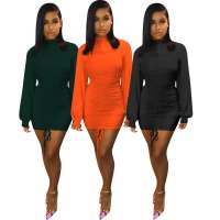 full sleeve autumn warm trendy solid long sleeve bandage bodycon mini sheath women dress