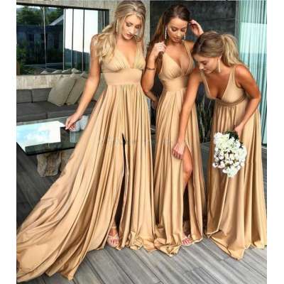 wedding party 2020 New Designed Pretty Deep-V Neck Long Bridesmaid Dresses Backless Evening Dress