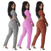 autumn long sleeve backless women two piece set clothing hollow out strapless women two piece set fall tracksuit